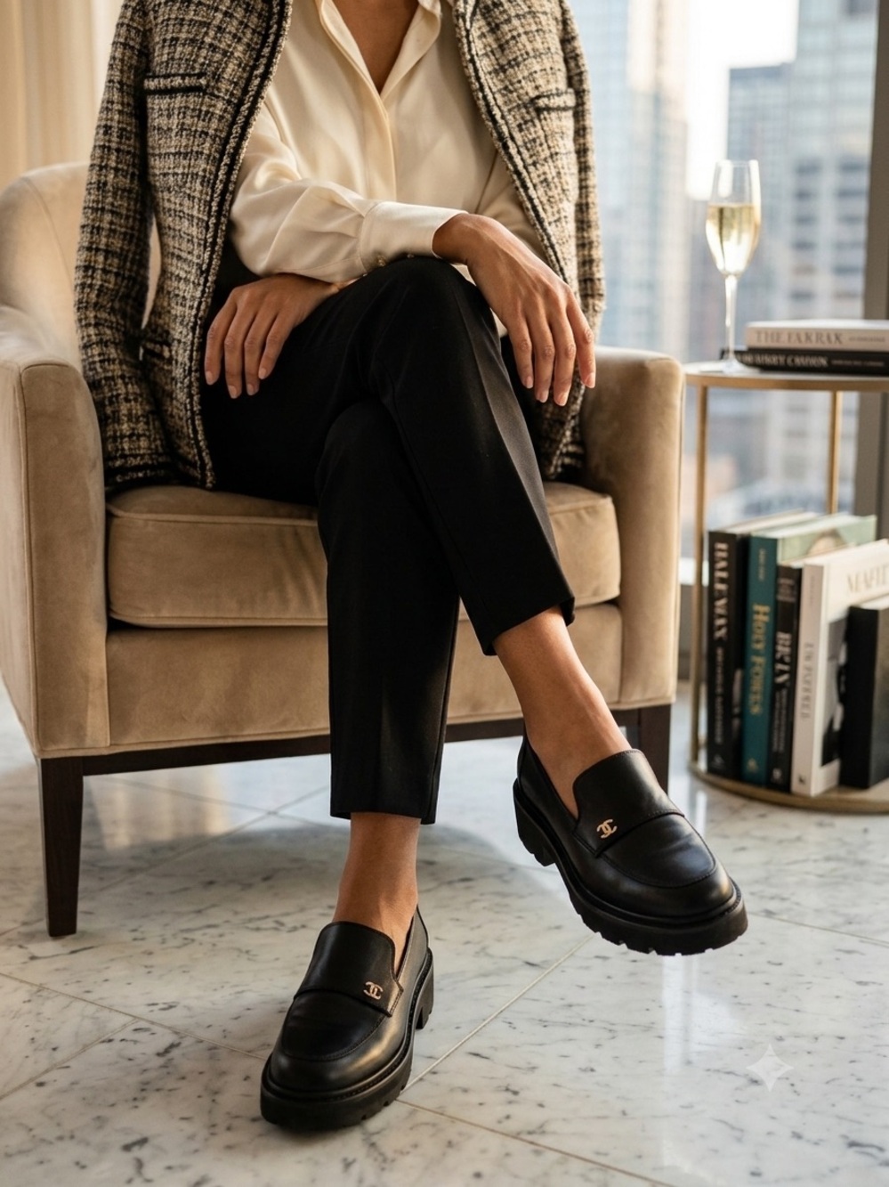 NotChanel Women's Black Leather Platform Loafers Size 39/8 US